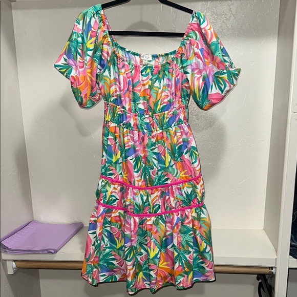 She + Sky Pink Ruffled Sundress with Flutter Sleeves - Picture 1 of 6